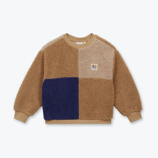 Zachte sherpa sweater voor kinderen met colorblock voorkant van arsene et les pipelettes