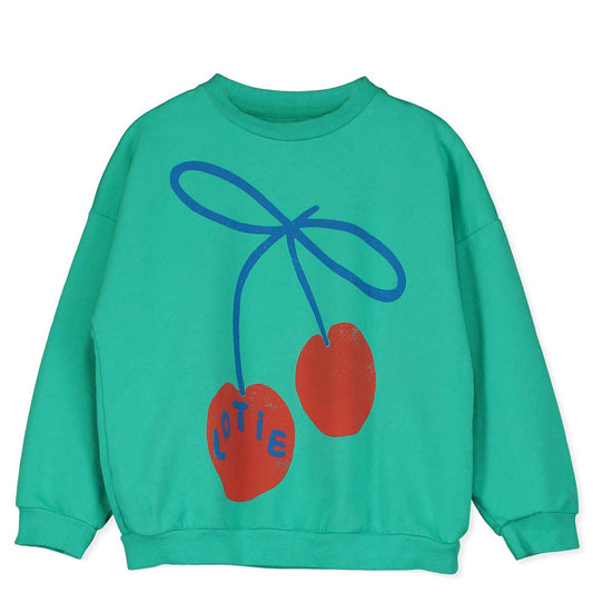 Groene kinder sweater met grote kers vooraan van Lötiekids