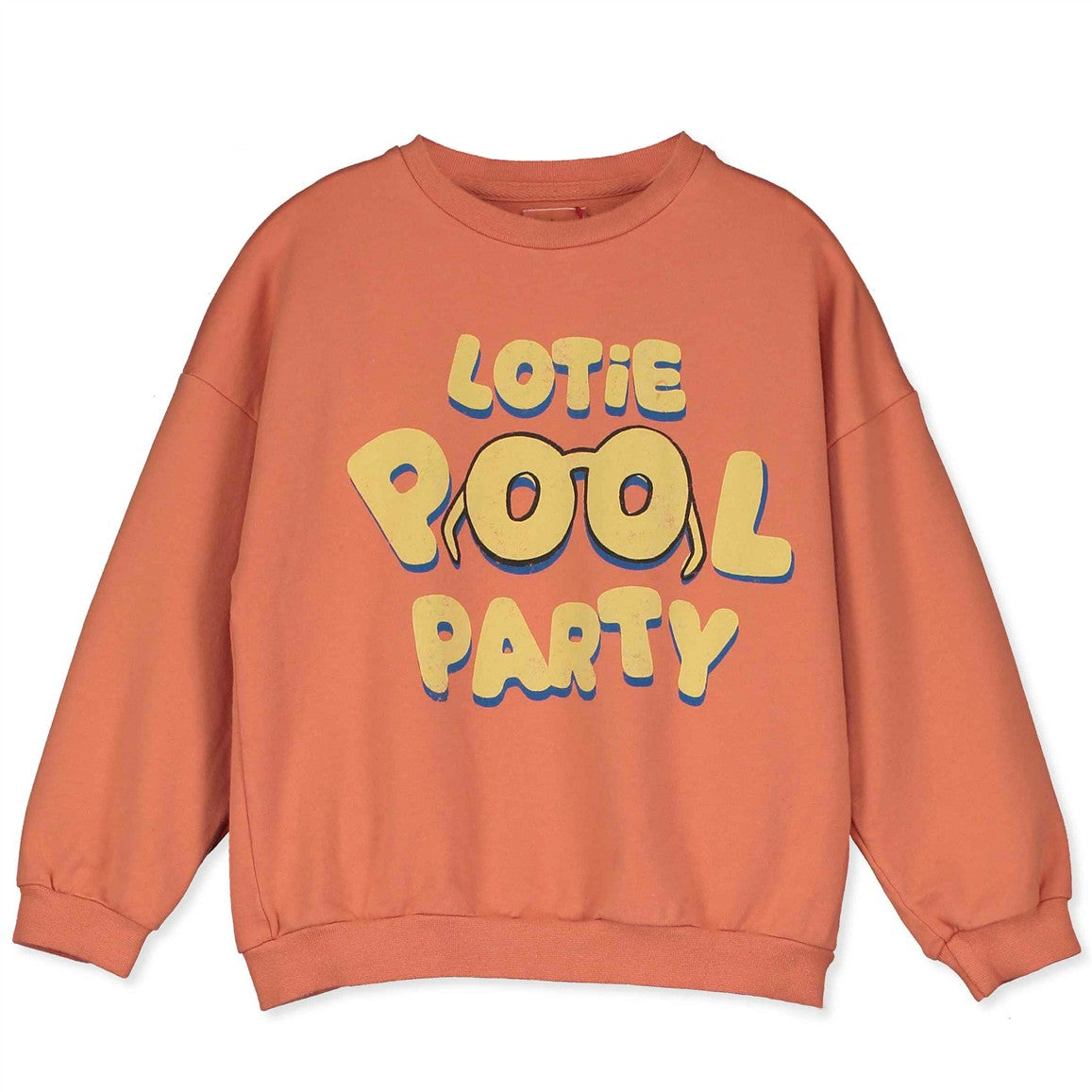 Oranje kinder sweater met Pool Party opdruk van Lötiekids