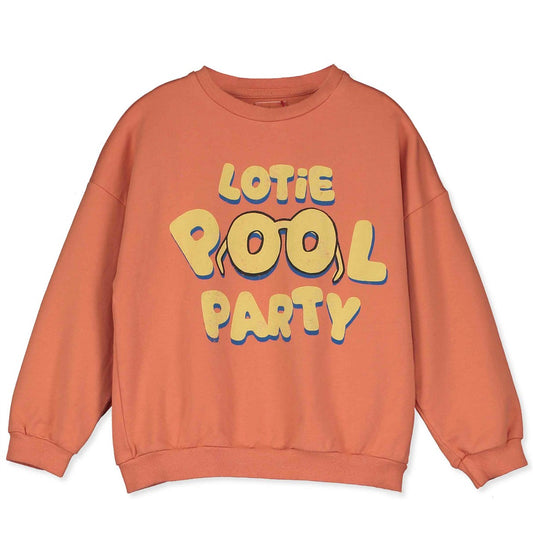 Oranje kinder sweater met Pool Party opdruk van Lötiekids
