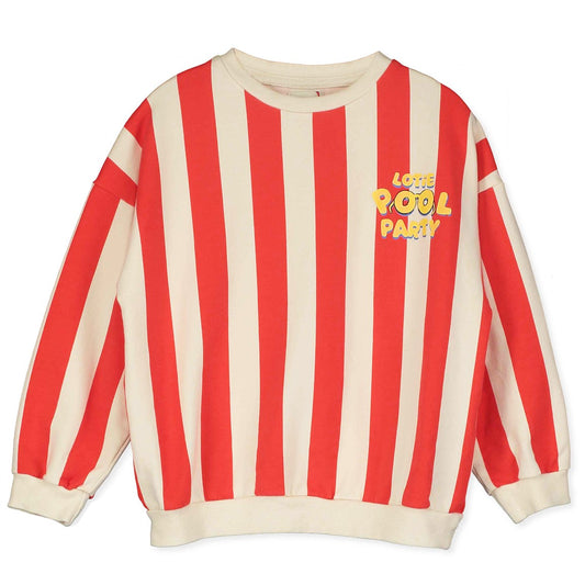 Rood-wit gestreepte sweater met Pool Party opdruk van Lötiekids