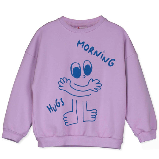 Lila kinder sweater met Morning Hugs opdruk van Lötiekids