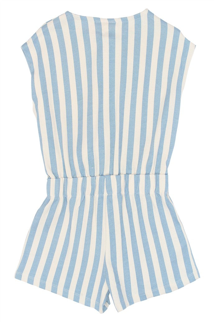 achterzijde blauw gestreepte jumpsuit talia van the new