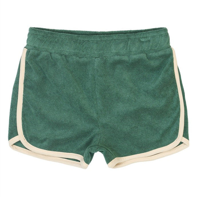 donkergroene short voor peuters in badstof van the new