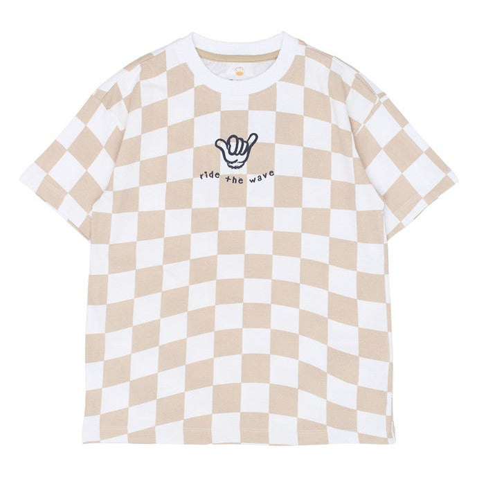 tshirt voor kinderen met dambordpatrroon en opdruk