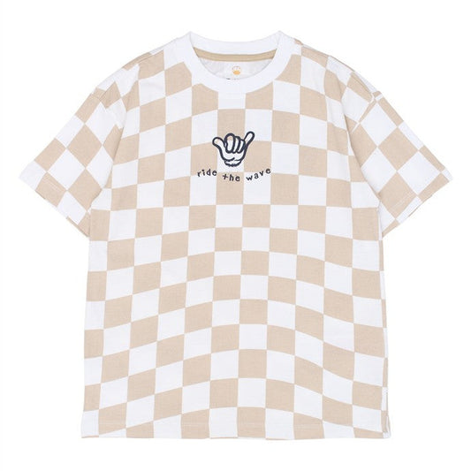 tshirt voor kinderen met dambordpatrroon en opdruk