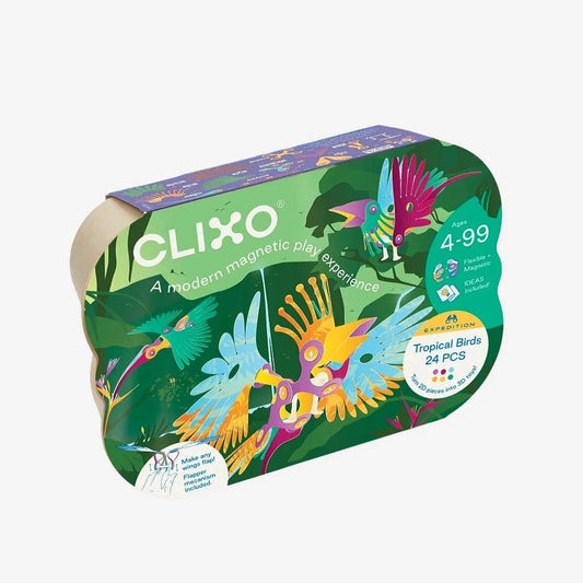 Clixo Tropical Birds set met 24 magnetische onderdelen.