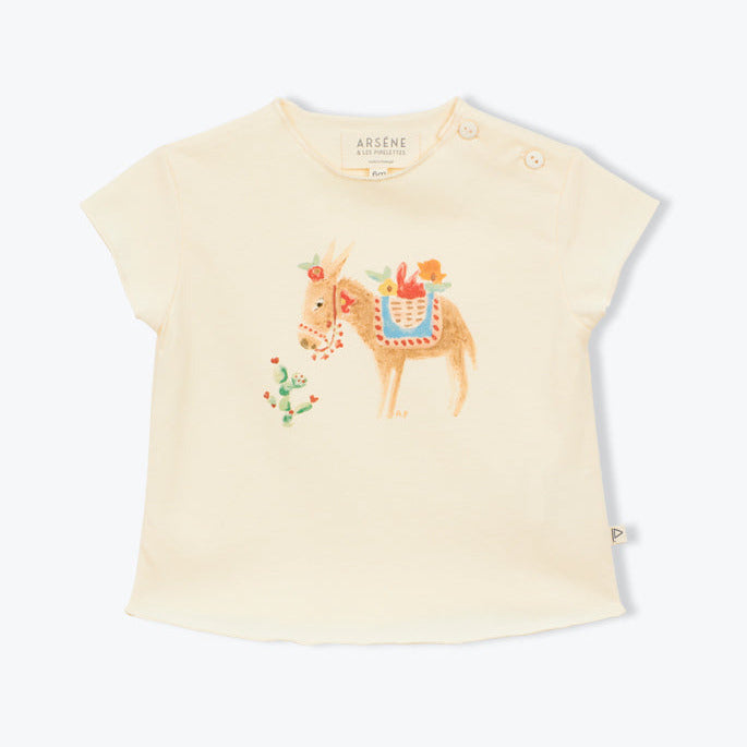 Ecru kinder t-shirt met kleurrijke ezel van Arséne & les Pipelettes