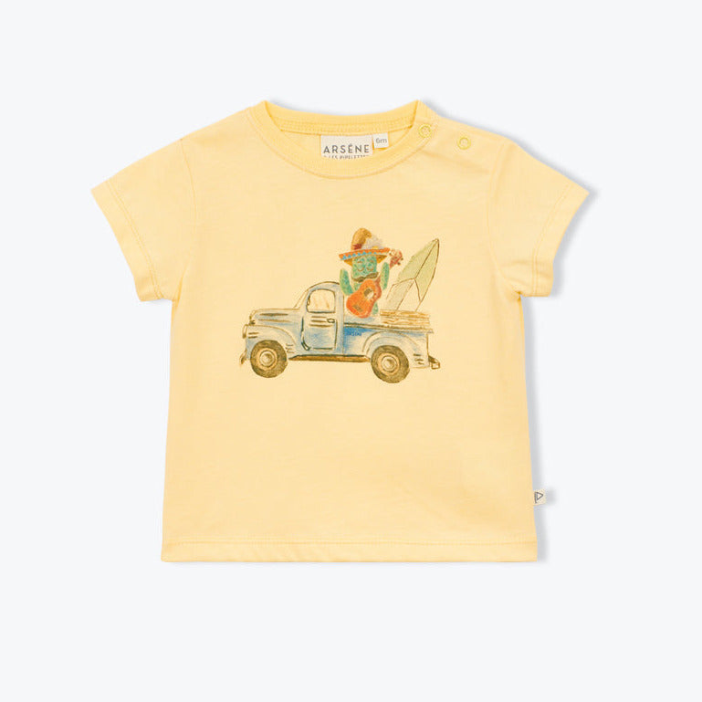 Geel kinder t-shirt met surf truck print van Arséne & les Pipelettes