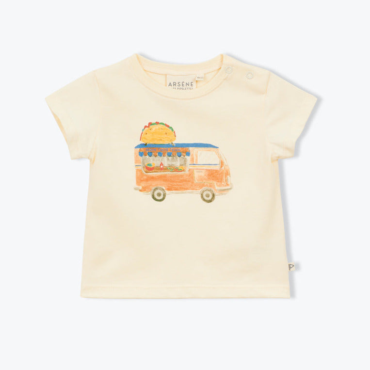 Ecru kinder t-shirt met taco foodtruck print van Arséne & les Pipelettes