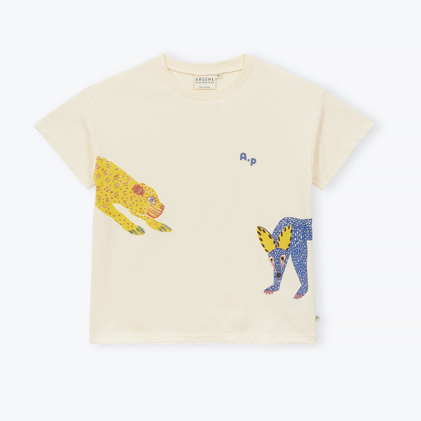 Ecru kinder t-shirt met wilde dieren print van Arséne & les Pipelettes