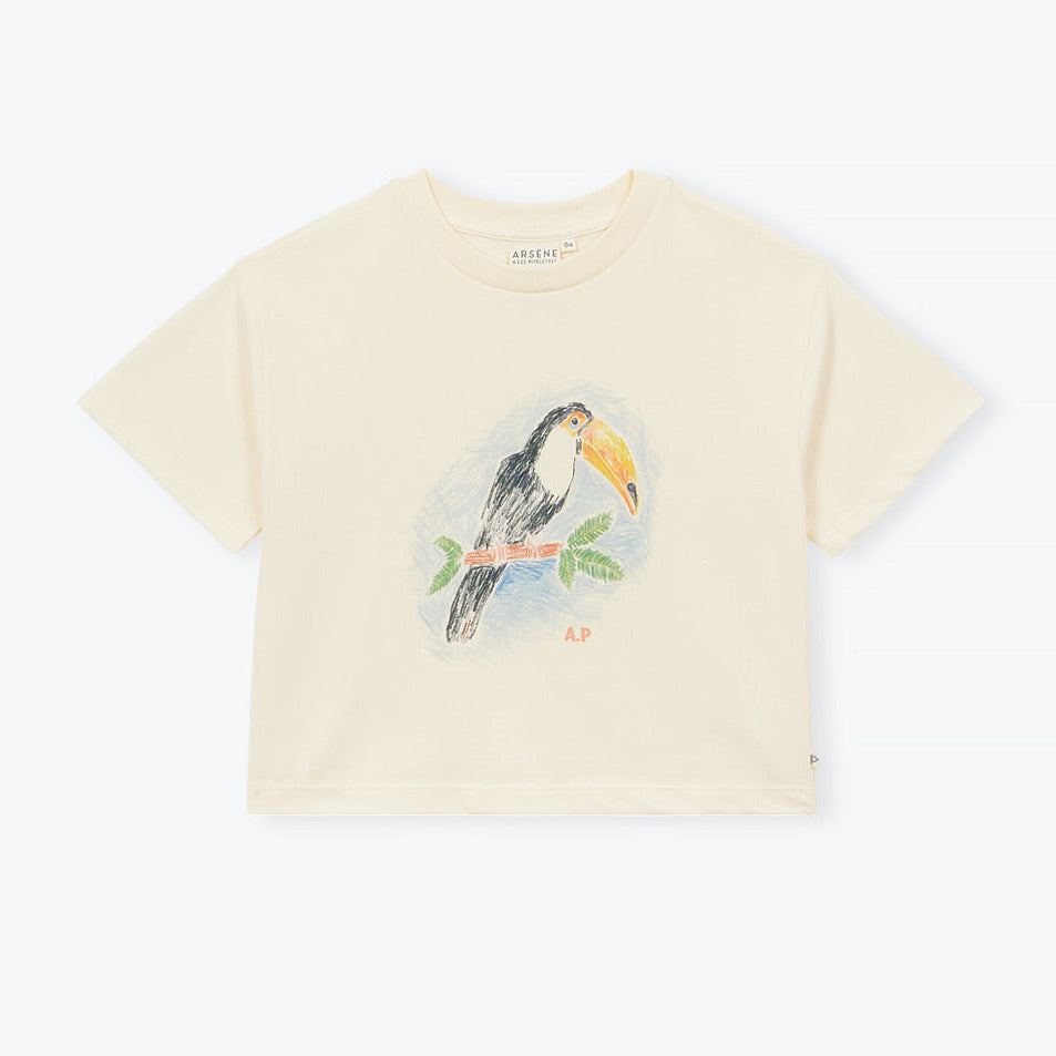 Ecru kinder t-shirt met toekan print van Arséne & les Pipelettes