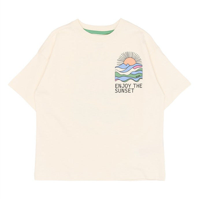 ecru tshirt met zomerse print op rugzijde en vooraan van the new