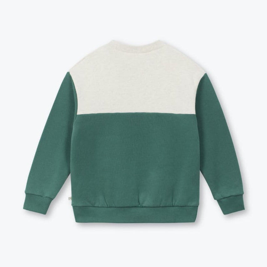Ecru groene kindersweater achterzijde