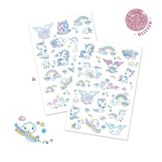 inhoud tijdelijke tattoos unicorns met glitter