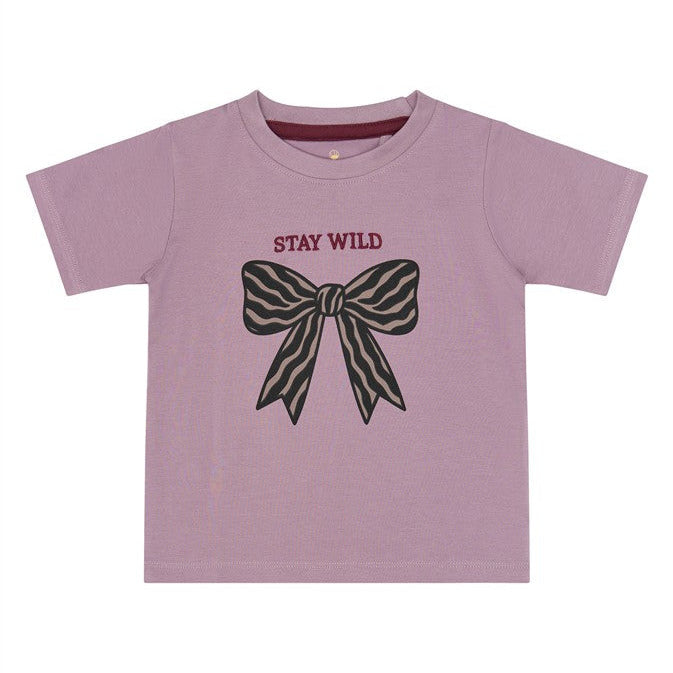 Roze T-shirt voor peuter meisjes met strik in tijgerprint van the new