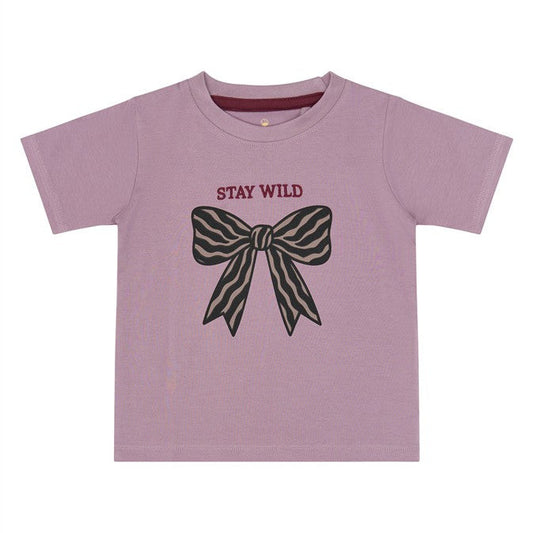 Roze T-shirt voor peuter meisjes met strik in tijgerprint van the new