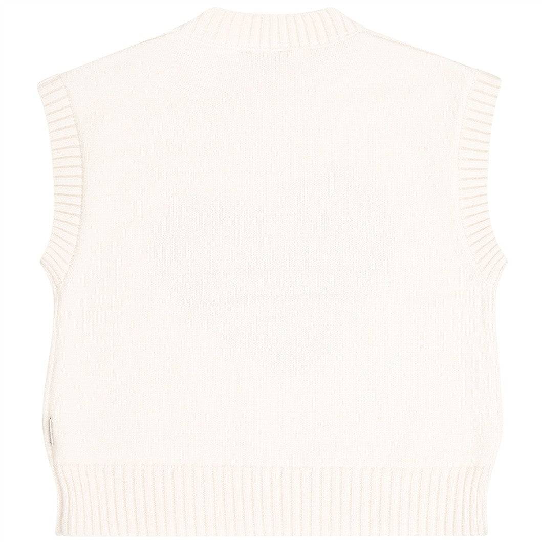 Achterzijde van het witte gebreide mouwloze meisjesvest van Tumble'N Dry.