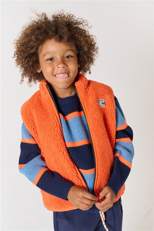 Mouwloos teddy vest voor jongens in oranje.
