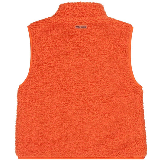 Achterzijde van de oranje teddy bodywarmer voor jongens van Tumble'N Dry.