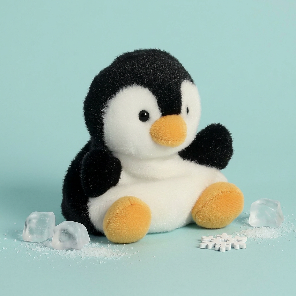 Vierkante studiofoto van Chilly Pinguïn met ijsdecoratie