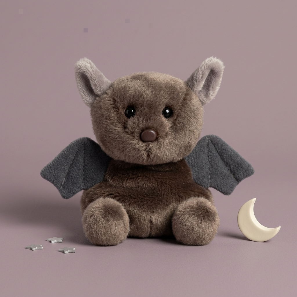 Vierkante studiofoto van Luna Bat met maan en sterretjes