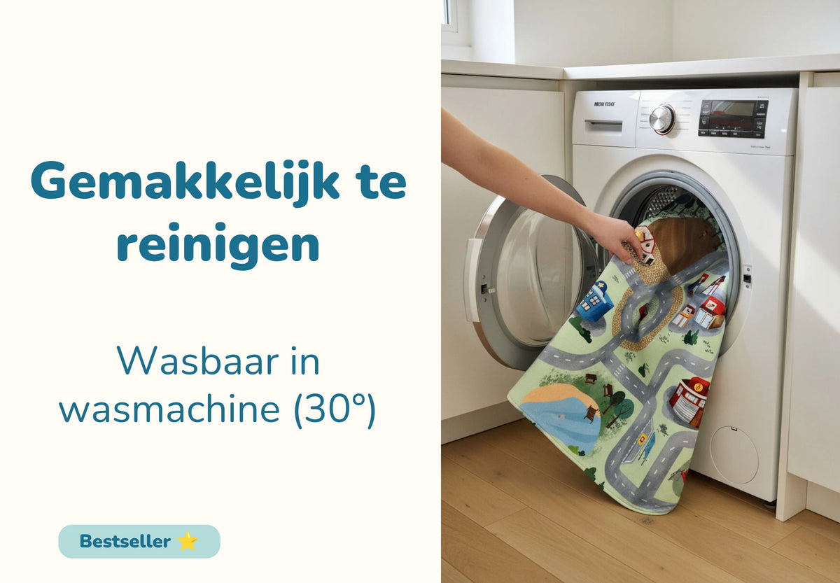 Speelmat met dorp en wegen.
