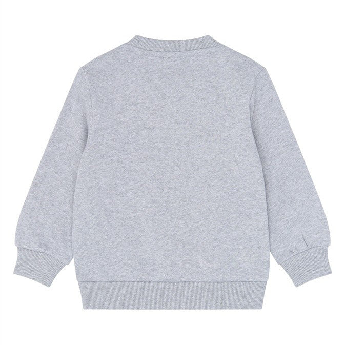 Achterzijde van de lichtgrijze peuter sweater zonder print.