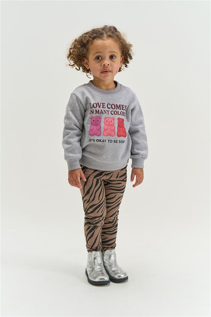 Peuter sweater in grey melange met schattige beertjes opdruk.