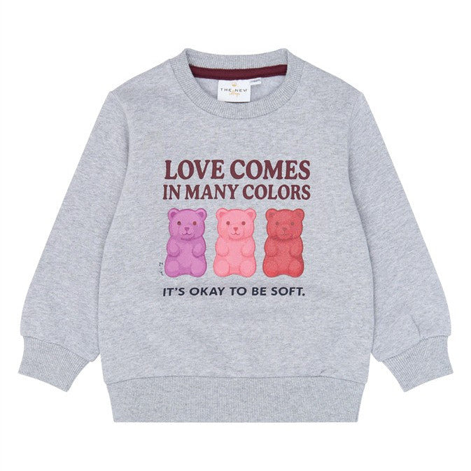 Lichtgrijze sweater voor peuters met snoepbeertjes print van the new