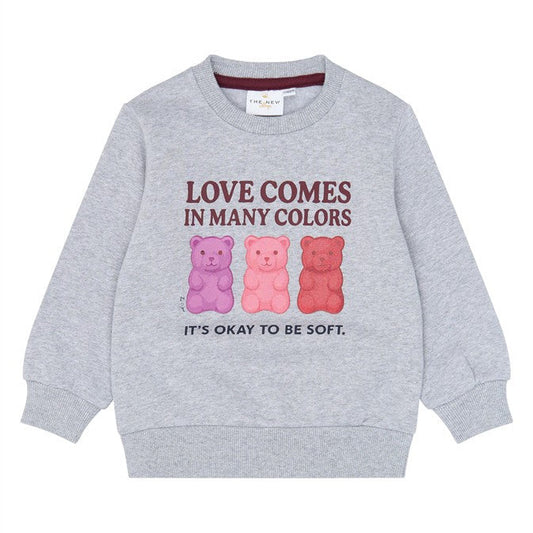 Lichtgrijze sweater voor peuters met snoepbeertjes print van the new