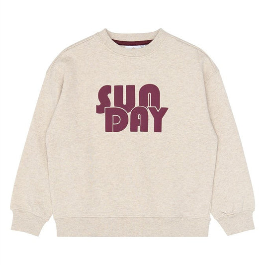 Beige melange sweater voor meisjes met SUN DAY opdruk van the new