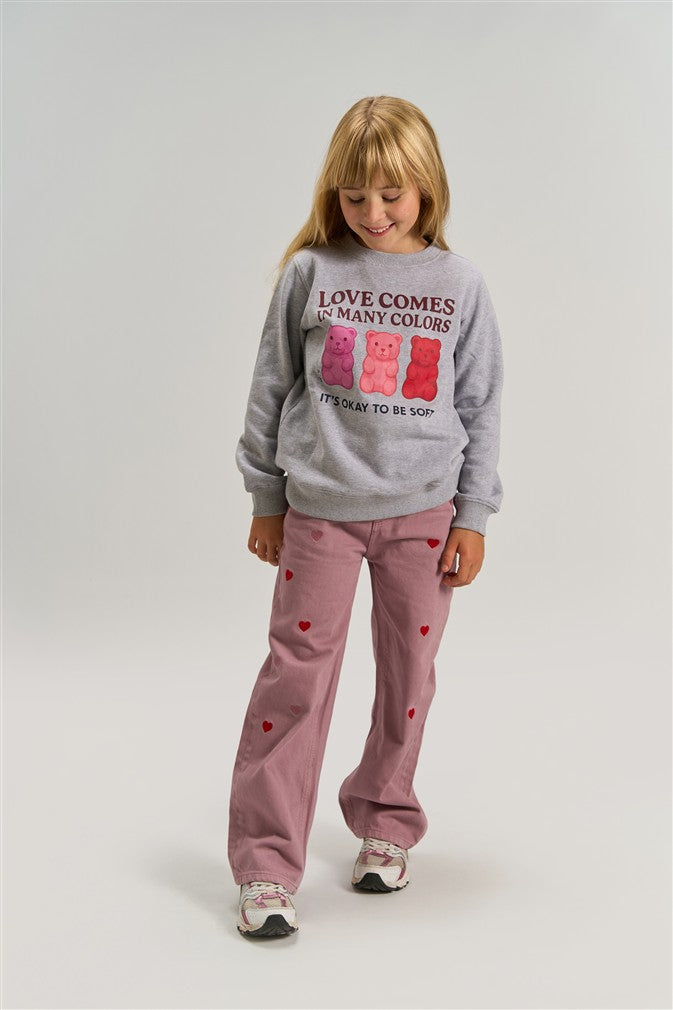 Sweater voor meisjes in grey melange met vrolijke beertjes opdruk.