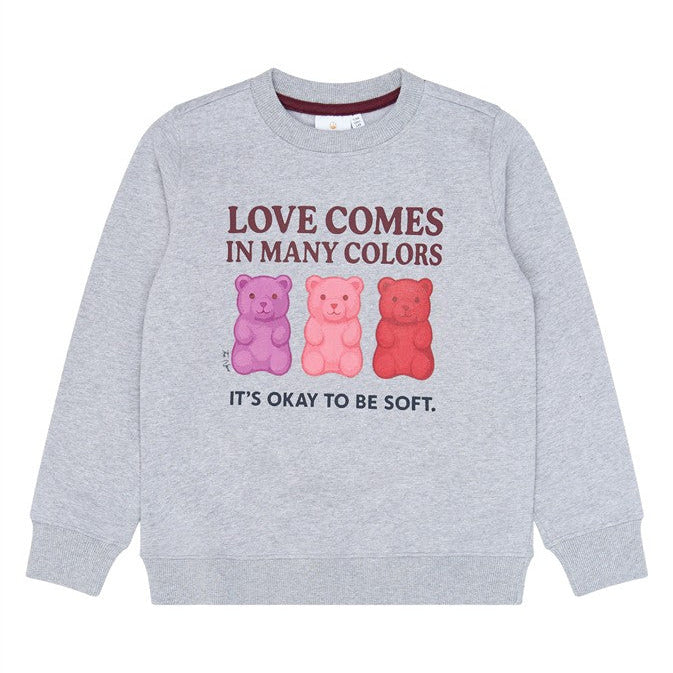 Lichtgrijze meisjes sweater met snoepbeertjes print van the new