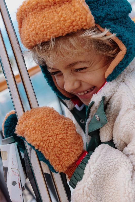 Teal winterwanten van sherpa voor kinderen.