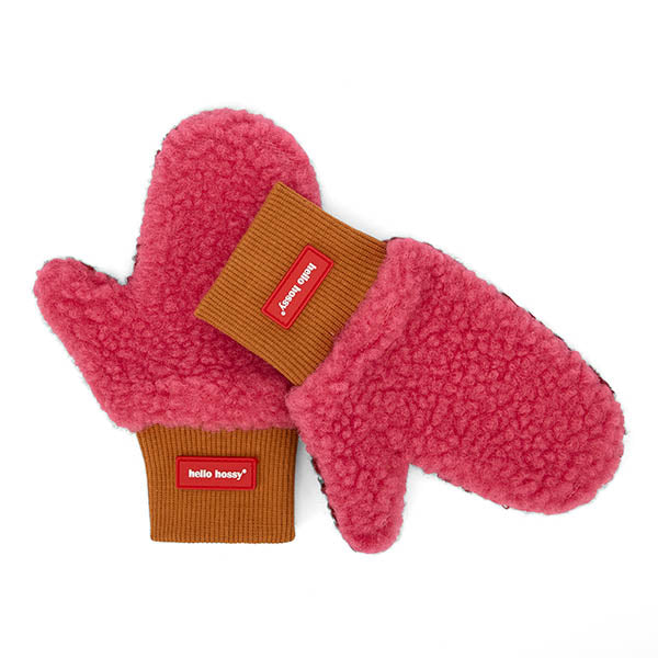 Warme kinderwanten van Hello Hossy in roze en bordeaux.