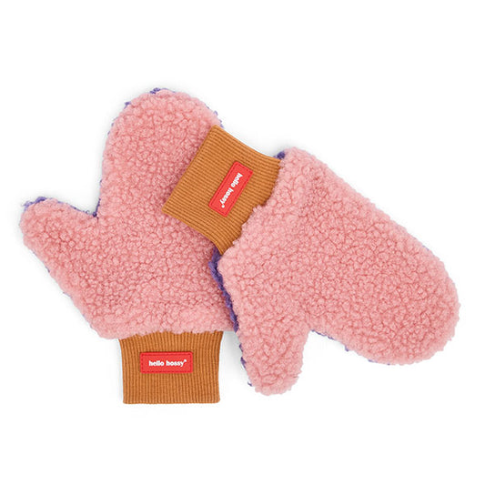Warme kinderwanten van Hello Hossy in lichtroze en paars.