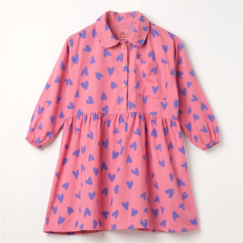 Roze meisjesjurk in Pink Lemonade met all-over hartjesprint
