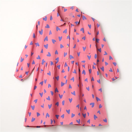 Roze meisjesjurk in Pink Lemonade met all-over hartjesprint