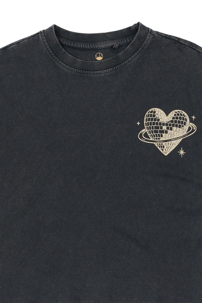 Zwart meisjes T-shirt met gouden hart